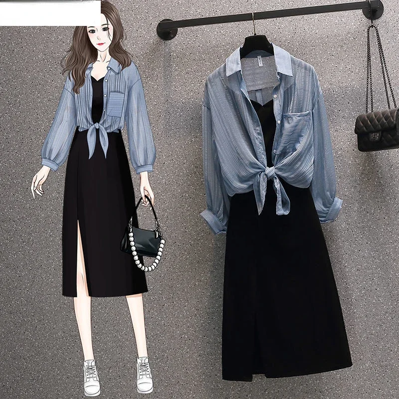 

Large Women's Wear 2023 Summer New Age Reduction Fashion Sunscreen Clothes Suspender Dress Two-piece Set Suit N287