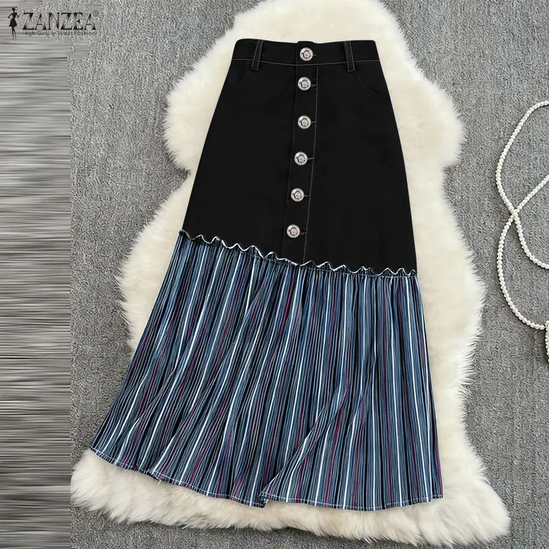 Autumn Denim High Waist Patchwork Skirt for Women