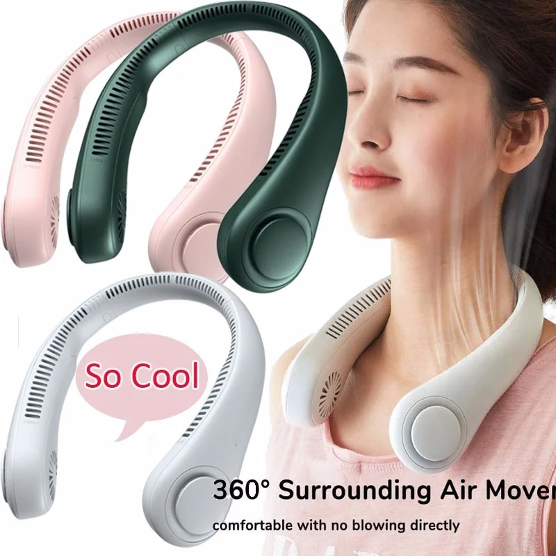 Mini Ventilador com as Mãos Livres Recarregável Mãos Livres Usb Verão Viajar Exterior Esportes Portátil sem Lâmens Ventilador de Pescoço Pendurado 2023