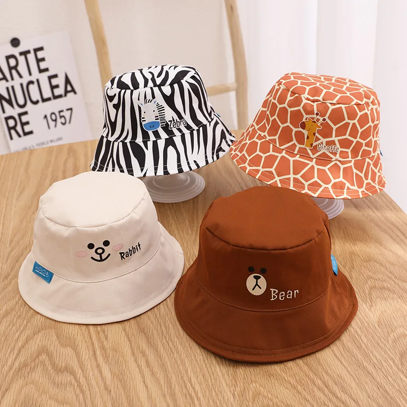 

4 Colros Autumn Kids Cartoon Bear Fisherman Hats Fashion Boys Bucket Hat Girls Cute Cotton Panama Headwear Accessories 1-3Y