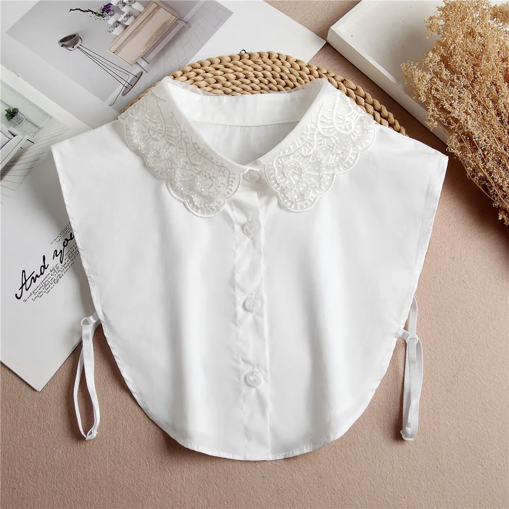 

Women Fashion Fake Collar Detachable Shirt Lapel Necklace Ladies Solid Color False Collar Blouse Top Faux Col Half-Shirt