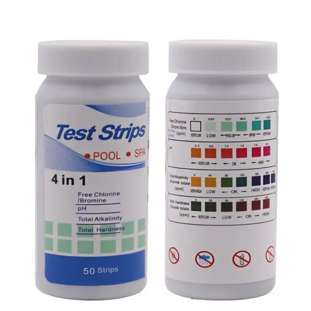 50pcs 4-in-1 PH Test Strips Water Quality Test Paper Strip Residual Chlorine Alkalinity Hardness Tester For Swimming Pool