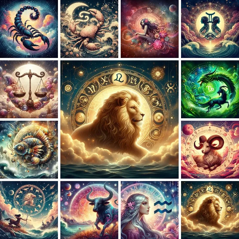 Diamond Painting Painting Set Full Drill Astrology Set Zodiac Star Sign Fish Pisces Virgo Libra Horoscipe 12 Constellation Decor
