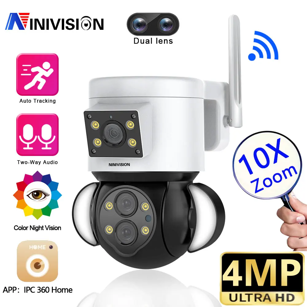 

4MP Outdoor Wifi CCTV PTZ Dome Camera 10X Optical Zoom Outdoor 2 Way Audio IP Security Surveillance Camera System Wireless H.265