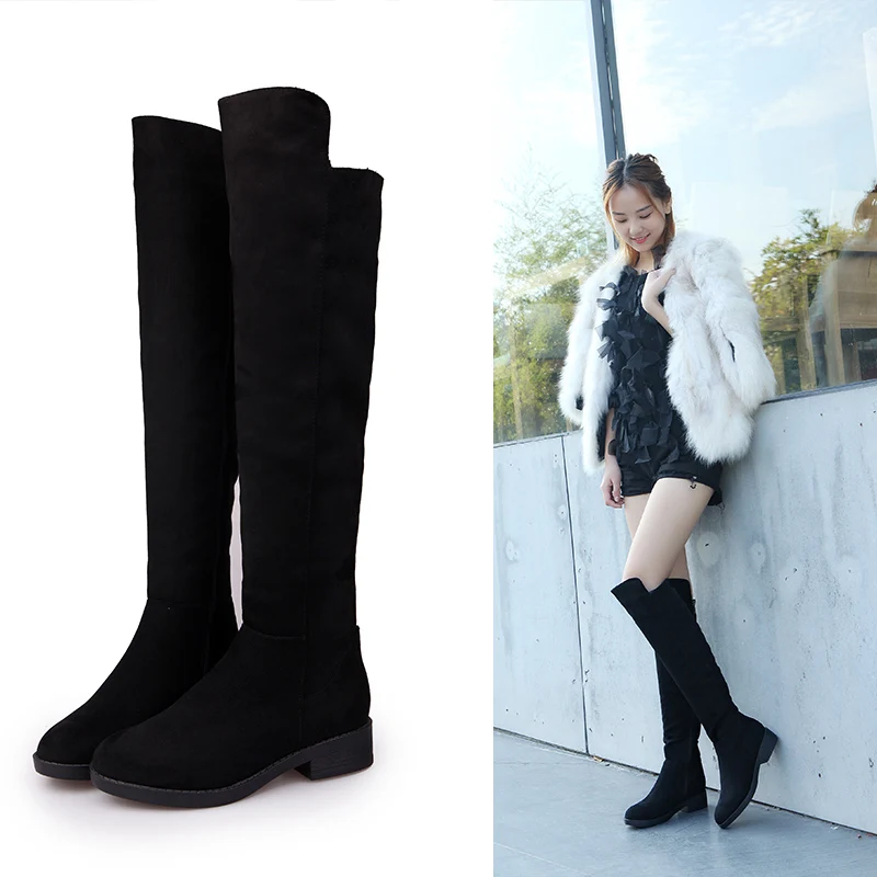 

2022 new autumn winter Women knee-high boots plus size 22-27CM flock upper modern boots Vintage side zip fashion long boots