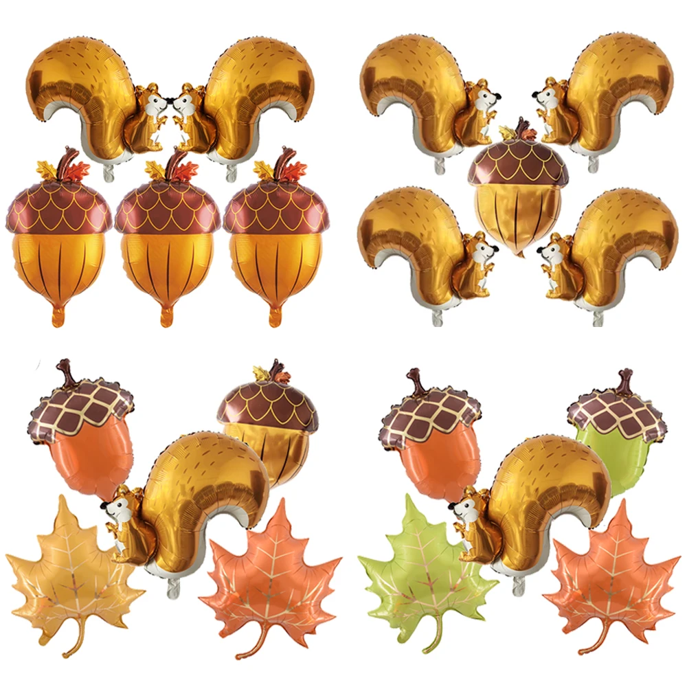 5-teiliges Ballon-Set zum Erntedankfest, inklusive orangefarbenem Ahornblatt, Eichel, Eichhörnchenform, Folienballon, Herbsternte, Thanksgiving-Dekoration