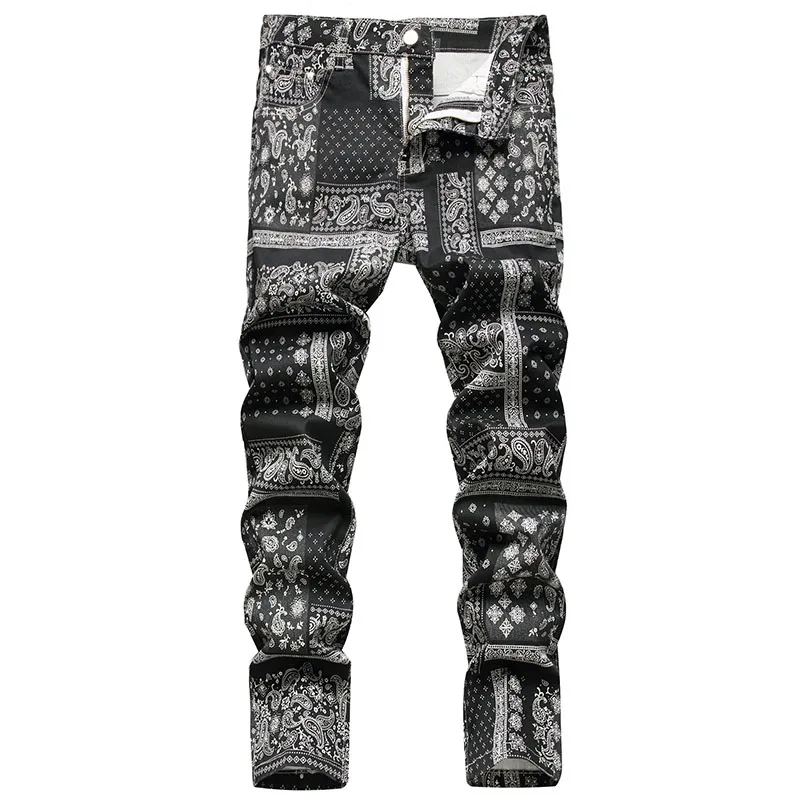 

Mens Designer 3D Printing Jeans Men Cotton Stretchy Slim Fit Jeans High Quality Fashion Hip Hop Straight Oversize Denim Pants