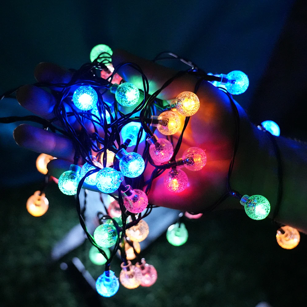 7M 50 Big Bulb Solar Crystal Ball Solar String Lights 8 Modes Waterproof Lamp For Garden Party Courtyard Decor Holiday Lighting