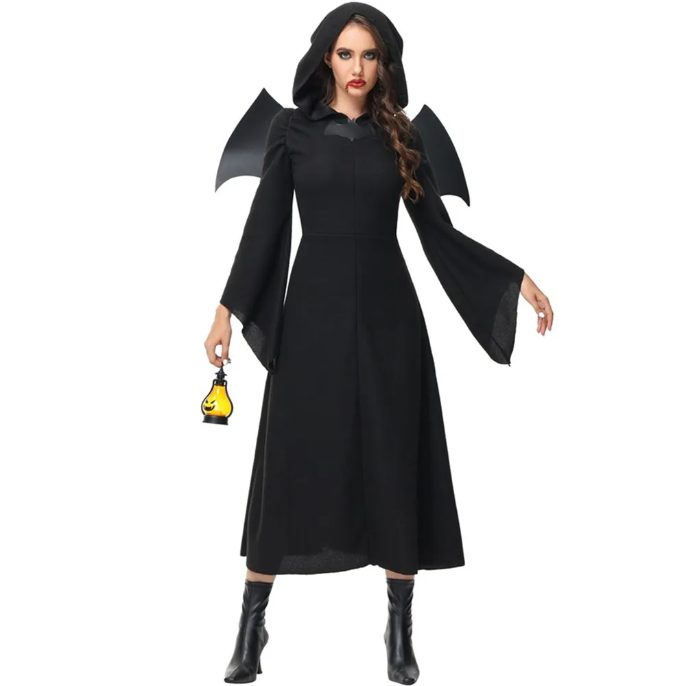 

Sexy Black Gothic Vampire Bat Hooded Dress for Masquerade Women's Horror Evil Devil Cosplay Halloween Carnival Party Costumes