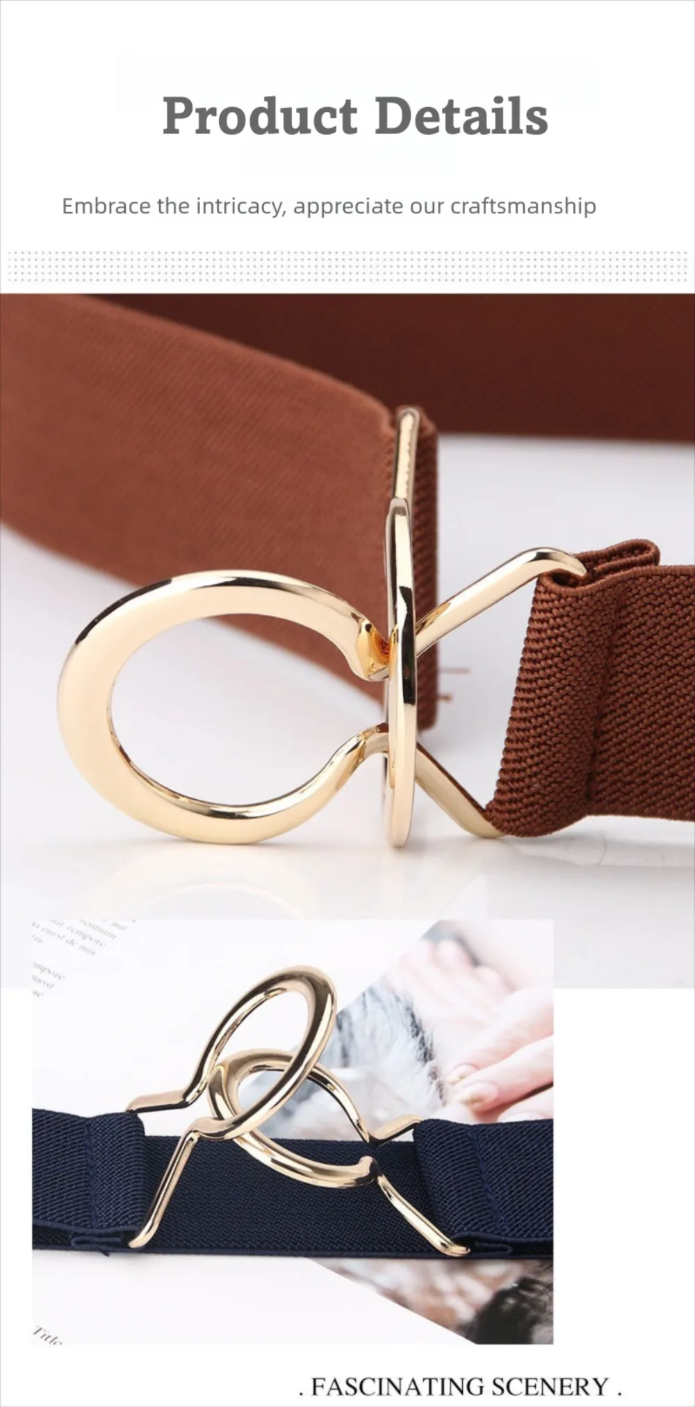 Dünner, vielseitiger elastischer Gürtel, 3,8 cm breit, runde Ringschnalle, Metallschnallengürtel, verstellbarer Stretchgürtel für Damen – Detail 7