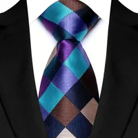 Cravate de luxe pour hommes, 8CM, rayures de couleur violette, cravates à carreaux floraux pour marié, tissée en Jacquard, pour fête d'affaires et de mariage 5