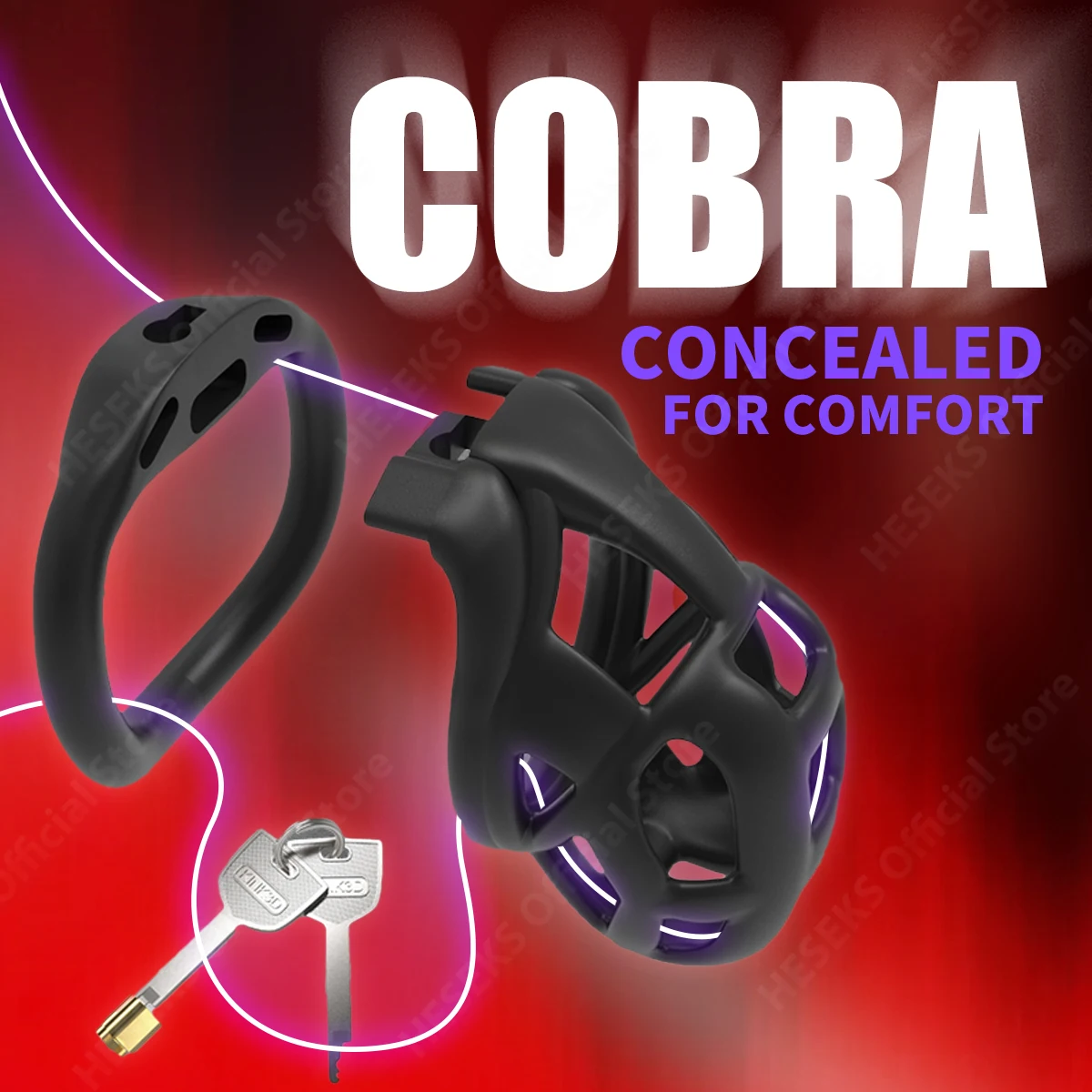 HESEKS Cobra Chastity Device for Sissy Beginner Invisible Lock 3D Penis Cock Cage with 4 Rings Bondage Exercise BDSM Sex Toys penis chastity cage chastity lock sex toy chastity cage accessory penis cock ring