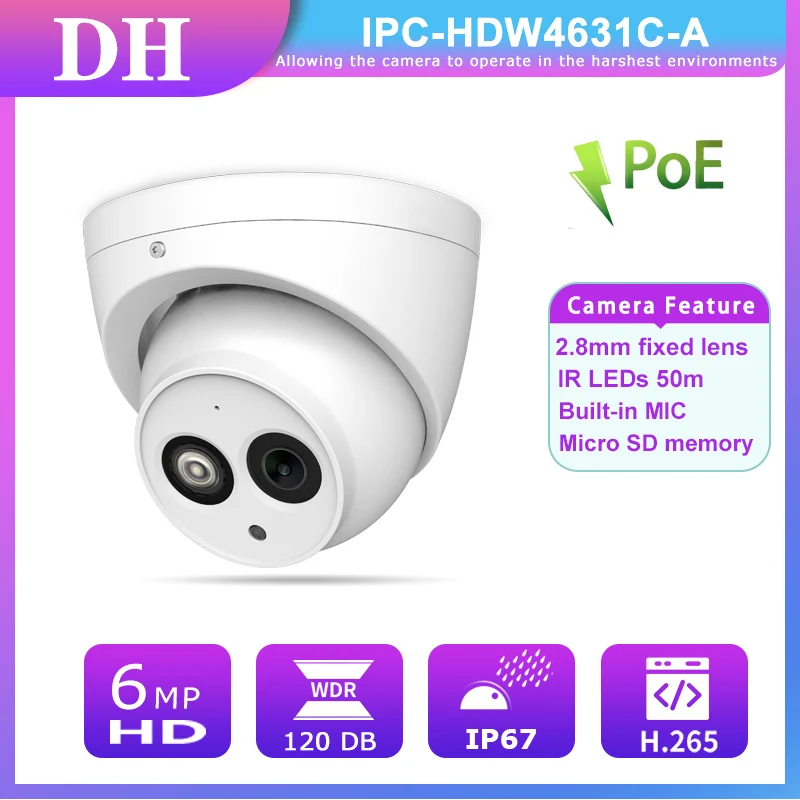 Dh 6mp Cctv Camera Poe Ipc-hdw4631c-a Built-in Mic Ir50m Ip Webcam H ...