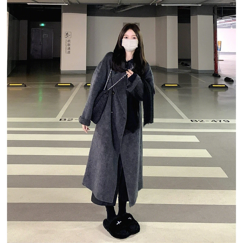 Lautaro Spring Autumn Extra Long Flowy Oversized Casual Trench Coat for Women Belt Double Breasted Loose Korean Fashion 2022