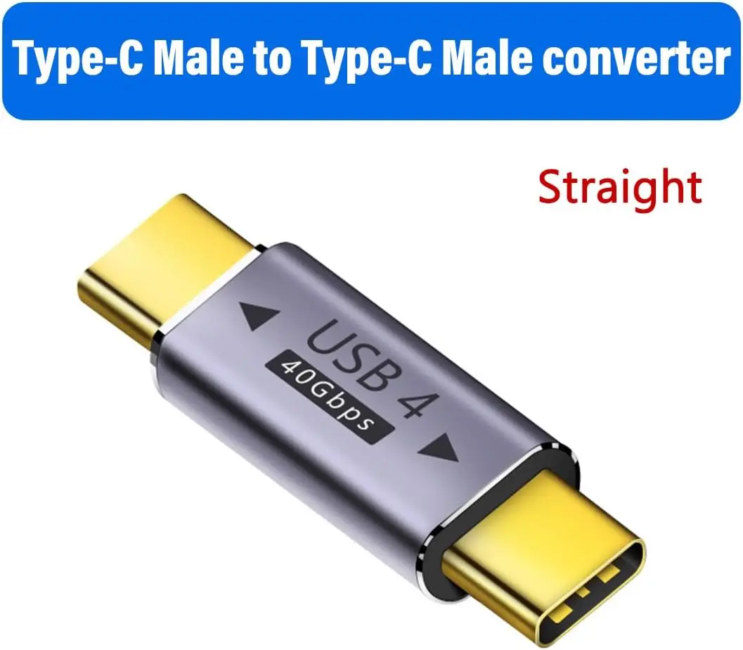 C타입 듀얼 수 플러그 어댑터, USB 4.0, USB C 수-USB C 수 어댑터, C타입 커플러 익스텐더, 지지대 100W, 40Gbps, 8K @ 60Hz