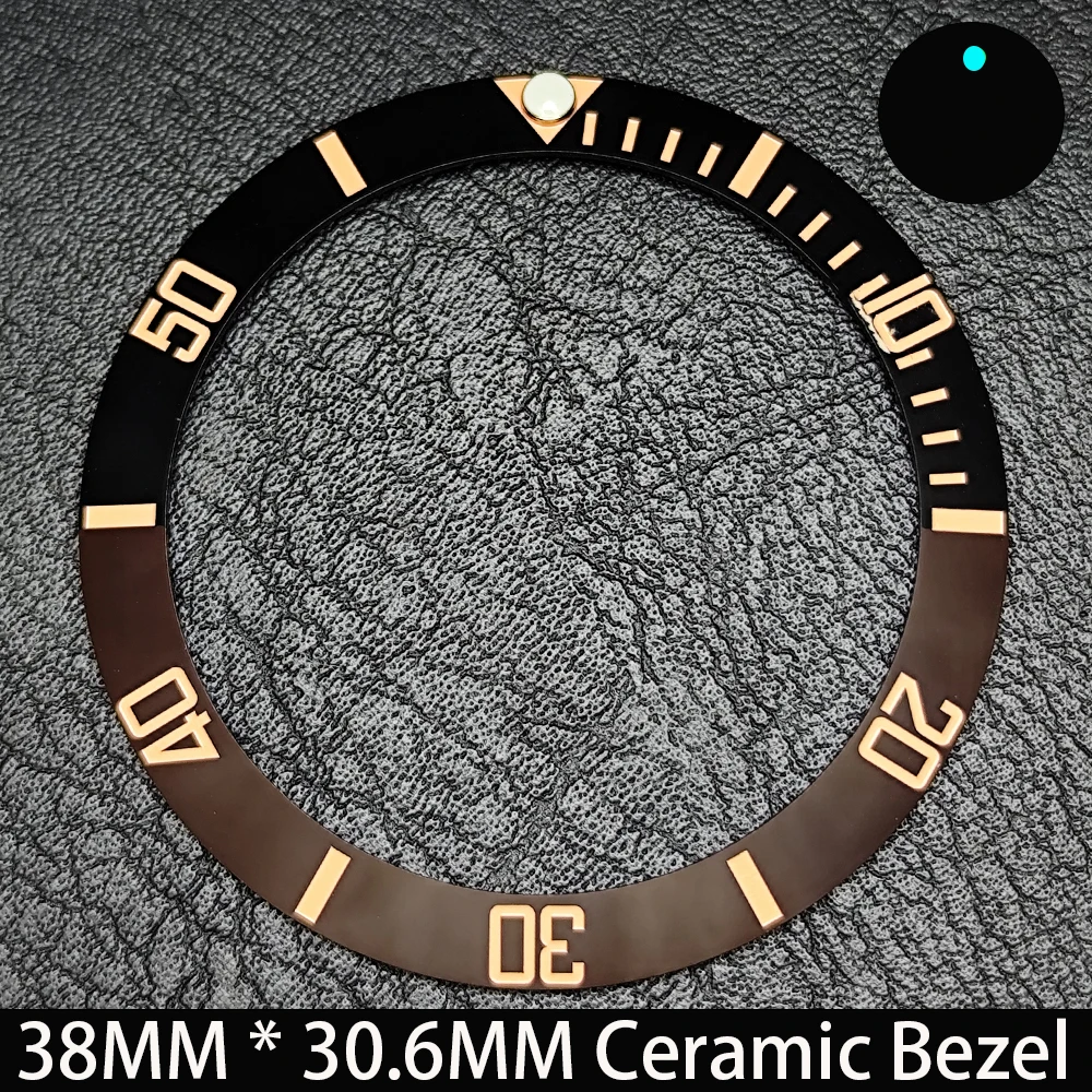 Elegant Blue Luminous Bezel GMT and Diving Watch Insert, Sloping 38mm x 30.6mm Ceramic/Aluminum