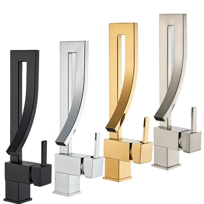 

Square Basin Faucet Luxury Bathroom Sink Mixer Tap Deck Mounted Hot And Cold