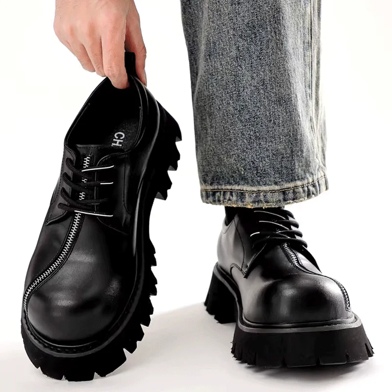 2025 Derby Black Genuine Leather Men's Luxury Y2K Fashion