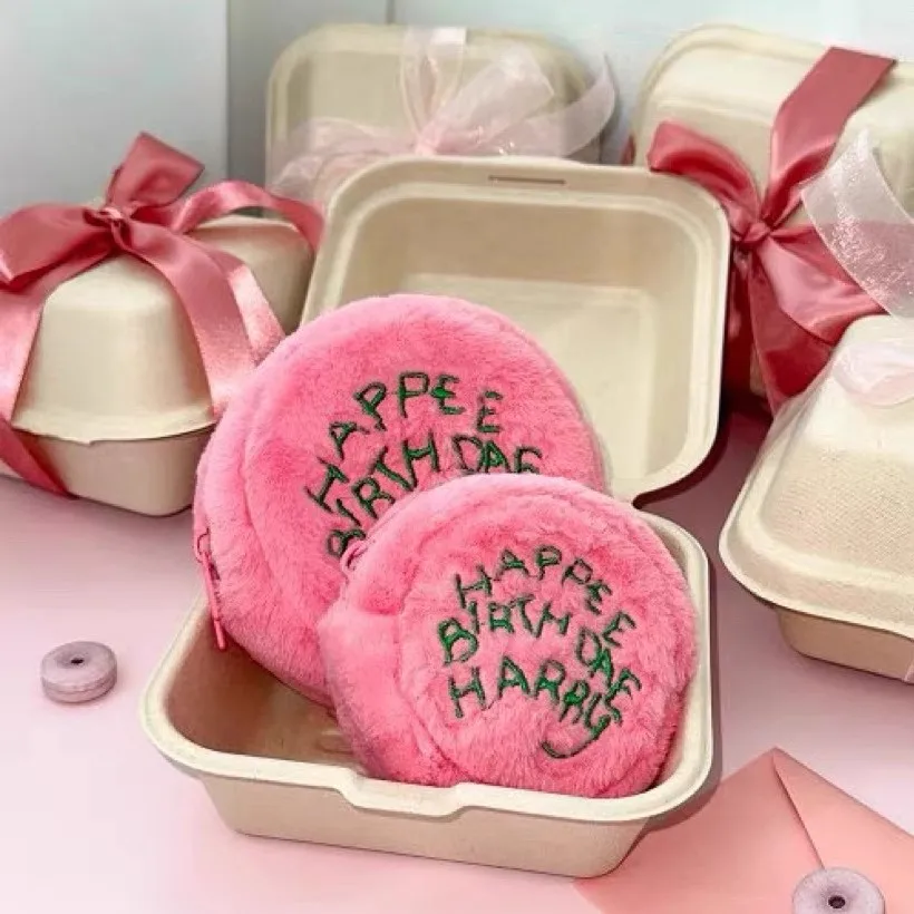 

Kawaii Pink Plush Bag Ins Girls Birthday Cake Coin Purse Mini Zipper Storage Bag Portable Lipstick Earphone Key Case Pouch Gift