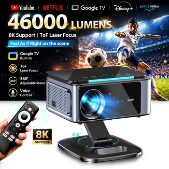 Proiettore XIWBSY 4K Ultra HD 46000 Lumen, Proiettore Smart con Google TV, Proiettore con Messa a Fuoco Laser TOF, Proiettore per Uso Diurno