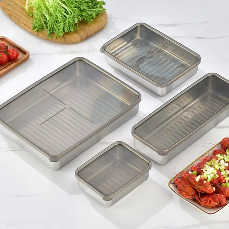 Boîte à bento rectangulaire en acier inoxydable 304 avec couvercle en bois pour le bureau de l'école Camping en plein air Conteneur de stockage des aliments