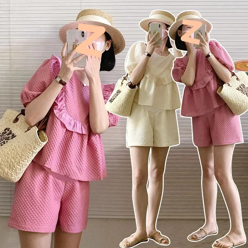 Maternity Fashion Summer Short Pants Set Korean Style Top And Shorts Combo for Pregnant Women Comfortable Wear