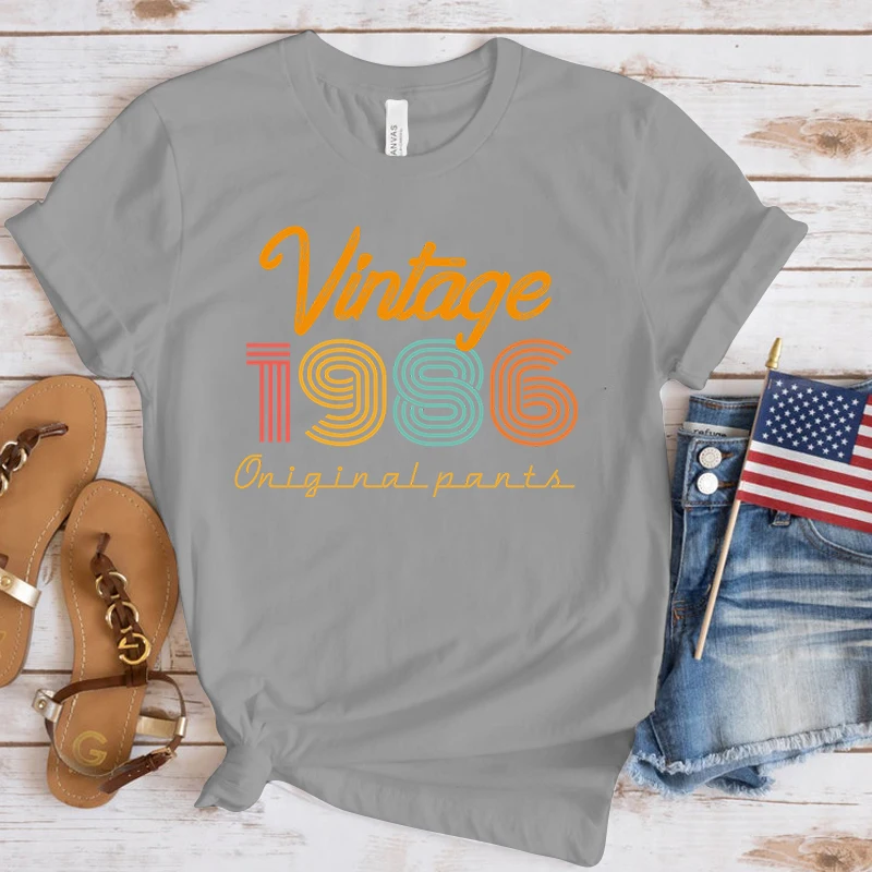 (Premium T-shirt) Neue Vintage 1986, Print T Shirt Frauen Kurzarm Tops Tees Sommer Mode Lose Casual T-Shirt (Schnelle Lieferung) – Detail 6