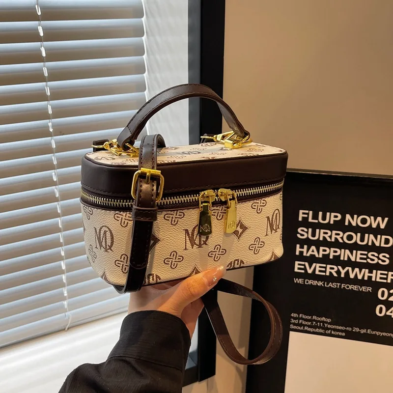 Retro Fashion Tote Female 2024 New Retro Easy Matching Printed Small Square High Sense Crossbody Box Bag