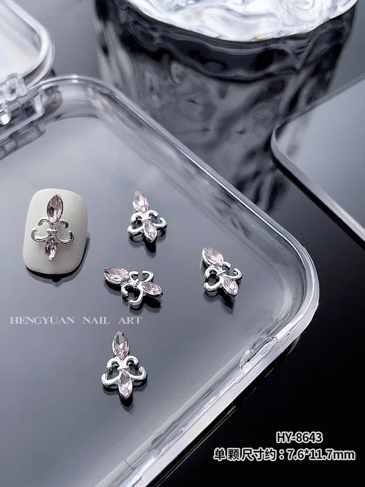10 Teile/beutel Luxus Silber Rosa Diamant Metall Legierung 3D Glänzende Süße Schleife Schmetterling Herz Nagel Charms Nail art Dekoration Zubehör – Detail 19