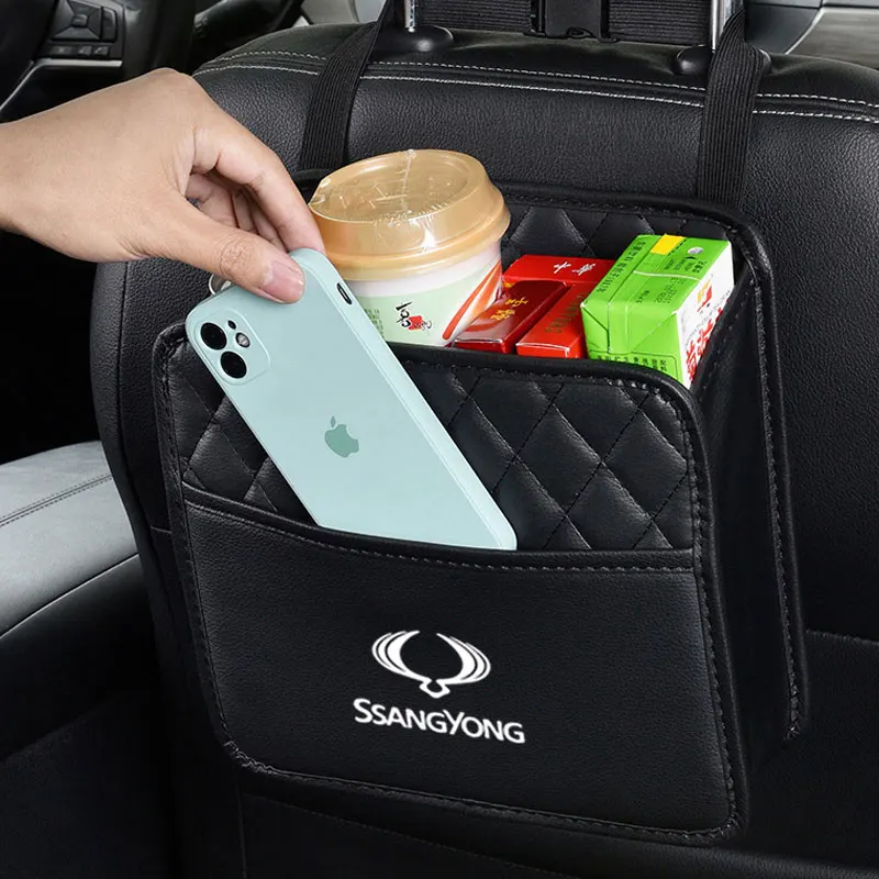 

Car Back Seat Storage Bag Cup Snack Phone Storage Pocket for Ssangyong Actyon Rexton Korando Rodius Kyron Musso XLV Accessories