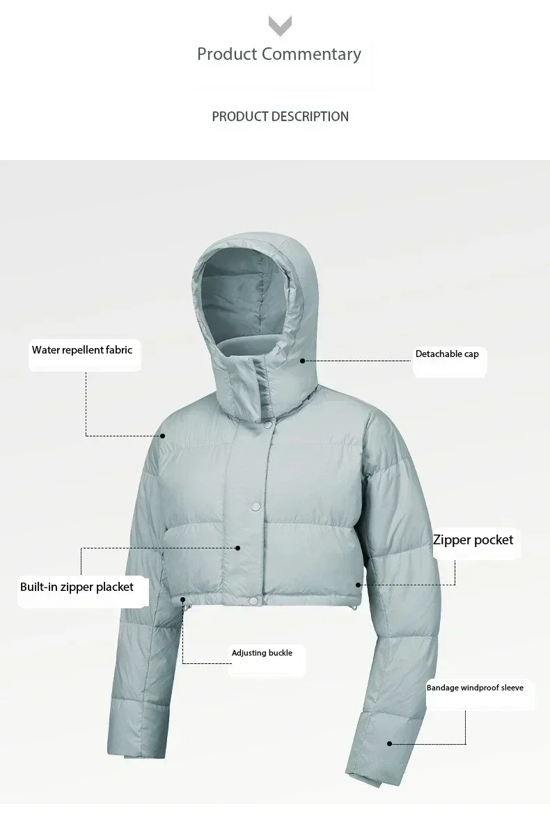 Lemon Wunder Puff Hooded Down Jacket Women's Detachable Hooded All-match Jacket Windproof Waterproof Sport Top 6