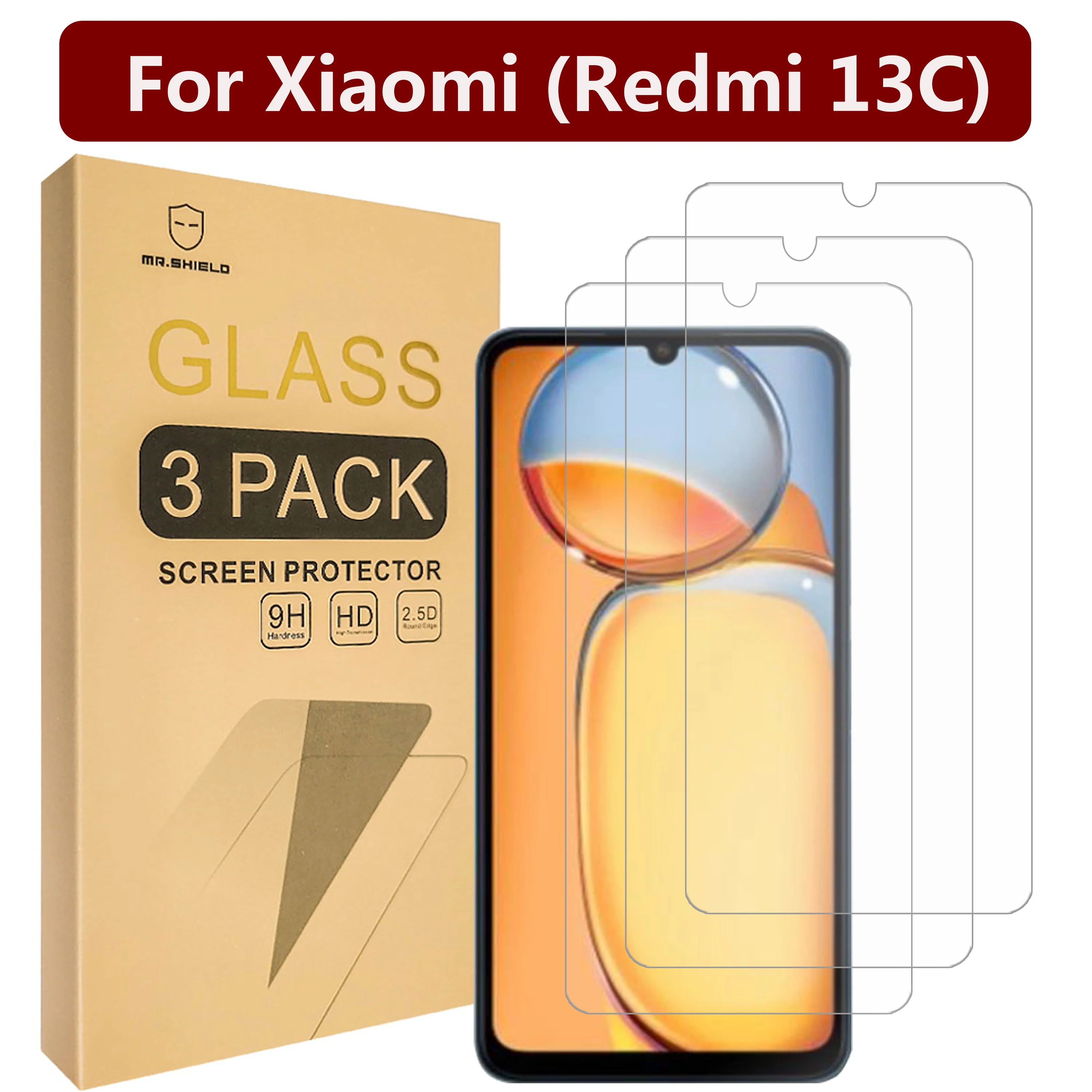 

Mr.Shield [3-Pack] Screen Protector For Xiaomi (Redmi 13C) [Tempered Glass] [Japan Glass with 9H Hardness] Screen Protector