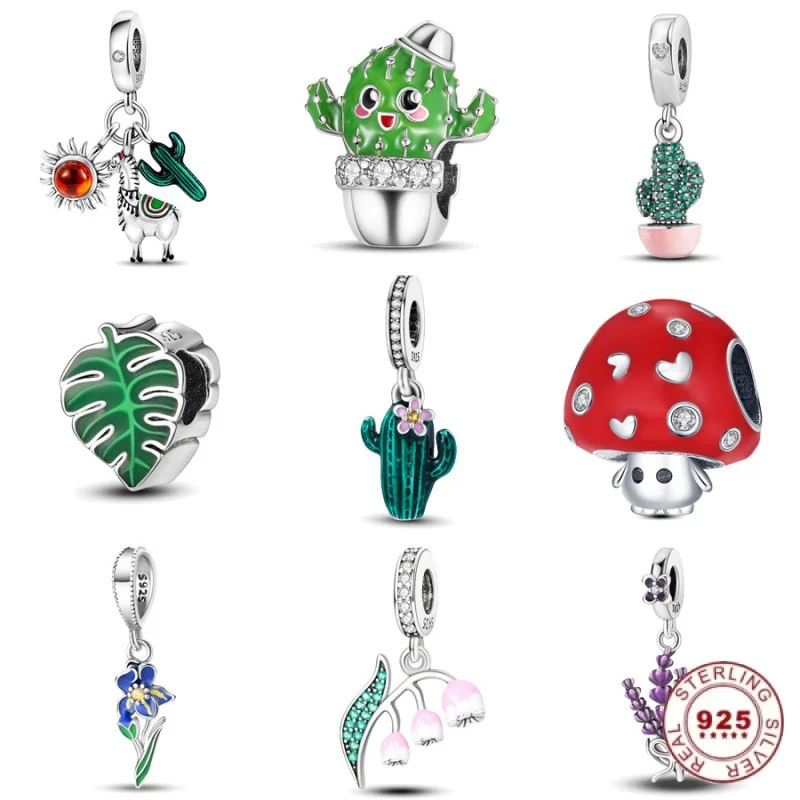 

Fit Pandora Cactus Charm 925 Silver Colorful Pendant DIY Bracelet Charm Bead Accessories