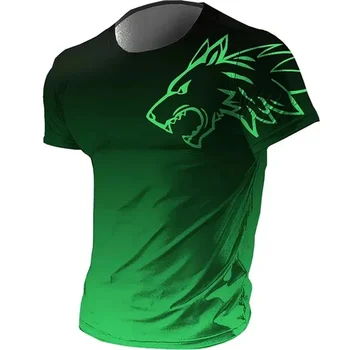 T-shirts for men fitness sportswear 2024 Summer Vintage Men's 3d Printed Quick-Drying Gradient T-shirt Animal Wolf Short Sleeve 1