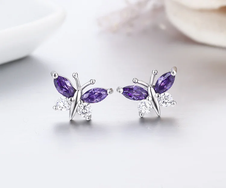 Niedliche kleine 925er-Sterlingsilber-Schmetterlings-Himmelblaue CZ-Ohrstecker für Frauen und Mädchen, y2k-Ohrschmuck, Piercing Joyas – Detail 12