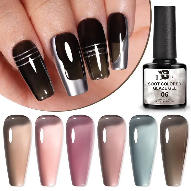 BOZLIN 6 Colors Soot Coloured Glaze Gel Semi-transparent Jelly Nude Nail Art Nail Supplies Soak off UV LED Nails Gel Varnish