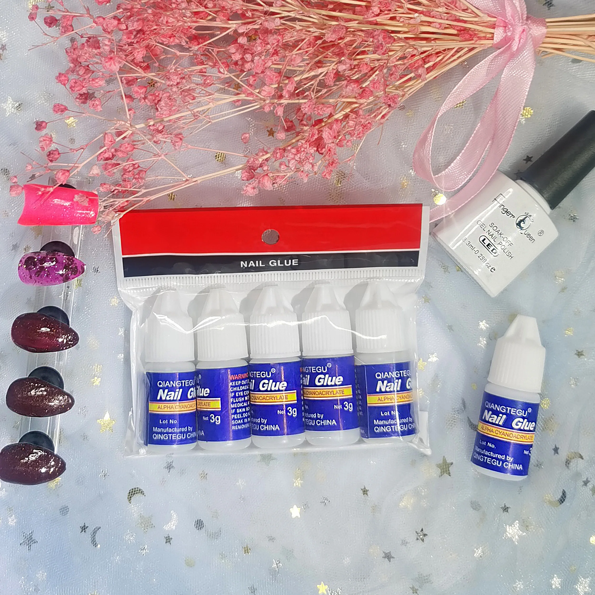 Nail Glue 5PCS/Bag 3G Super Strong Adhesive Nail Wearing Glue Sheet Embedding Diamond Dot Drill Glue