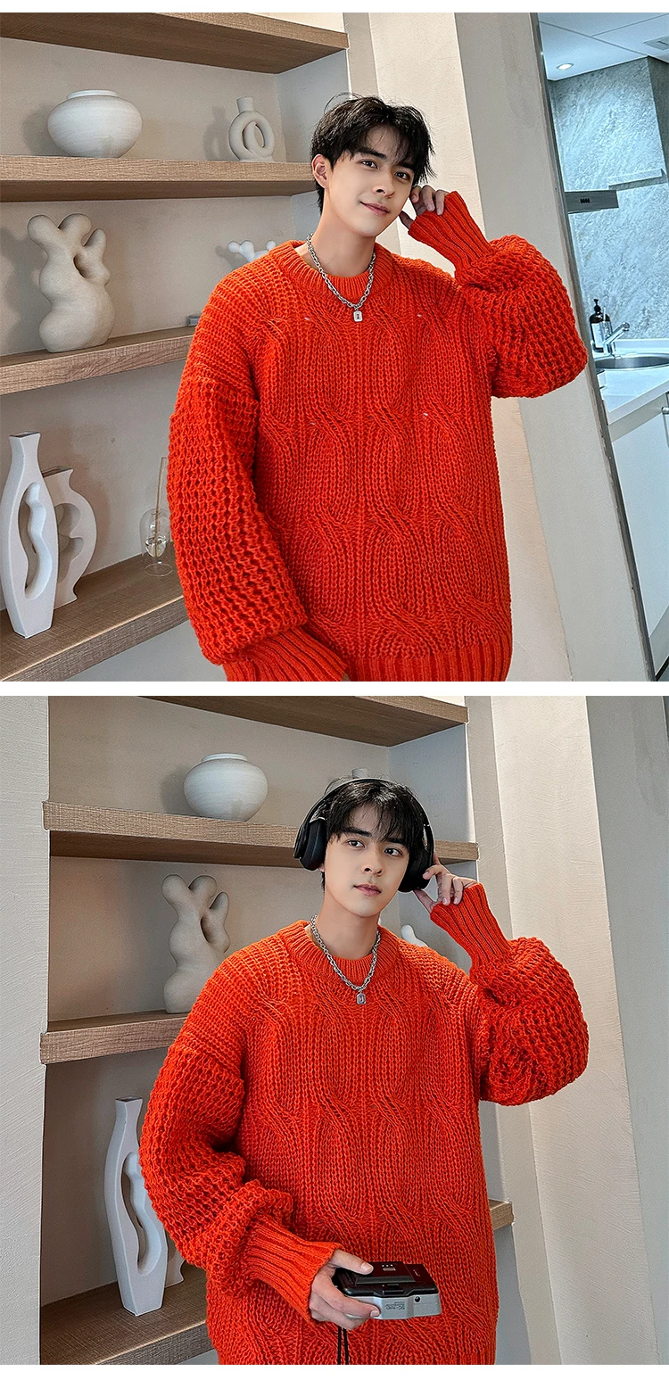 Description Picture 6 of itemStyles 2024 Men's Winter Sweater Solid O-Neck Knitted Sweaters Warm Slim High Quality Pullover Harajuku Mens Sweater D178