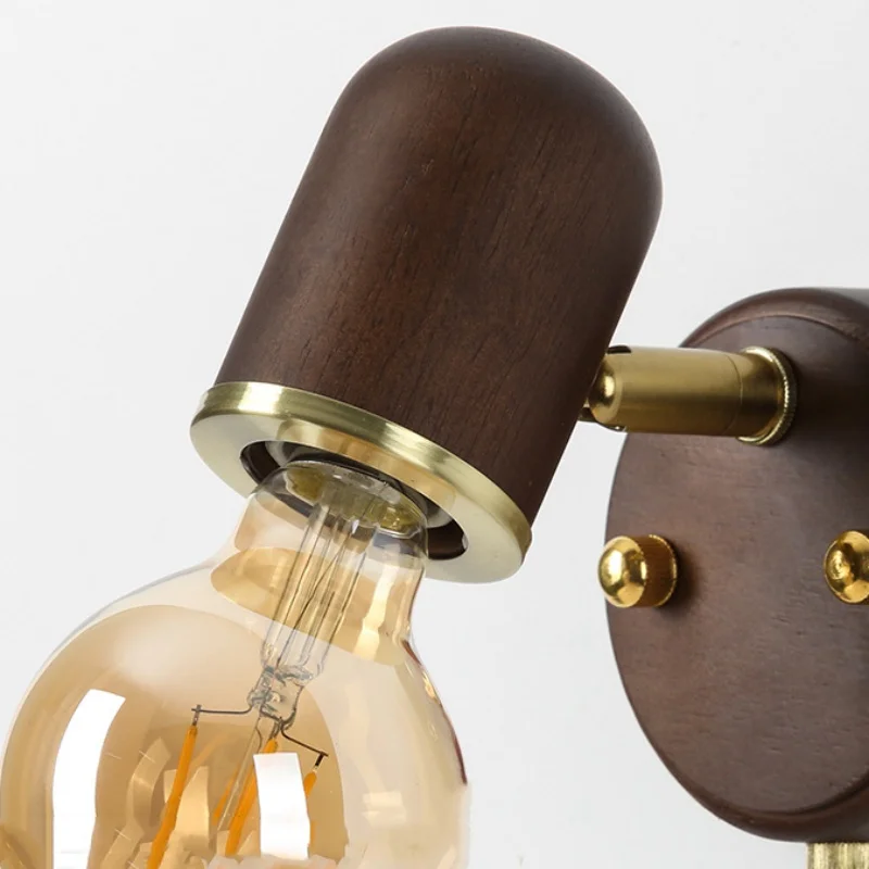 Bedroom Vintage wall lamp with pull wire switch can rotate the French medieval wabi-Sabi solid wood retro lighting cream wind