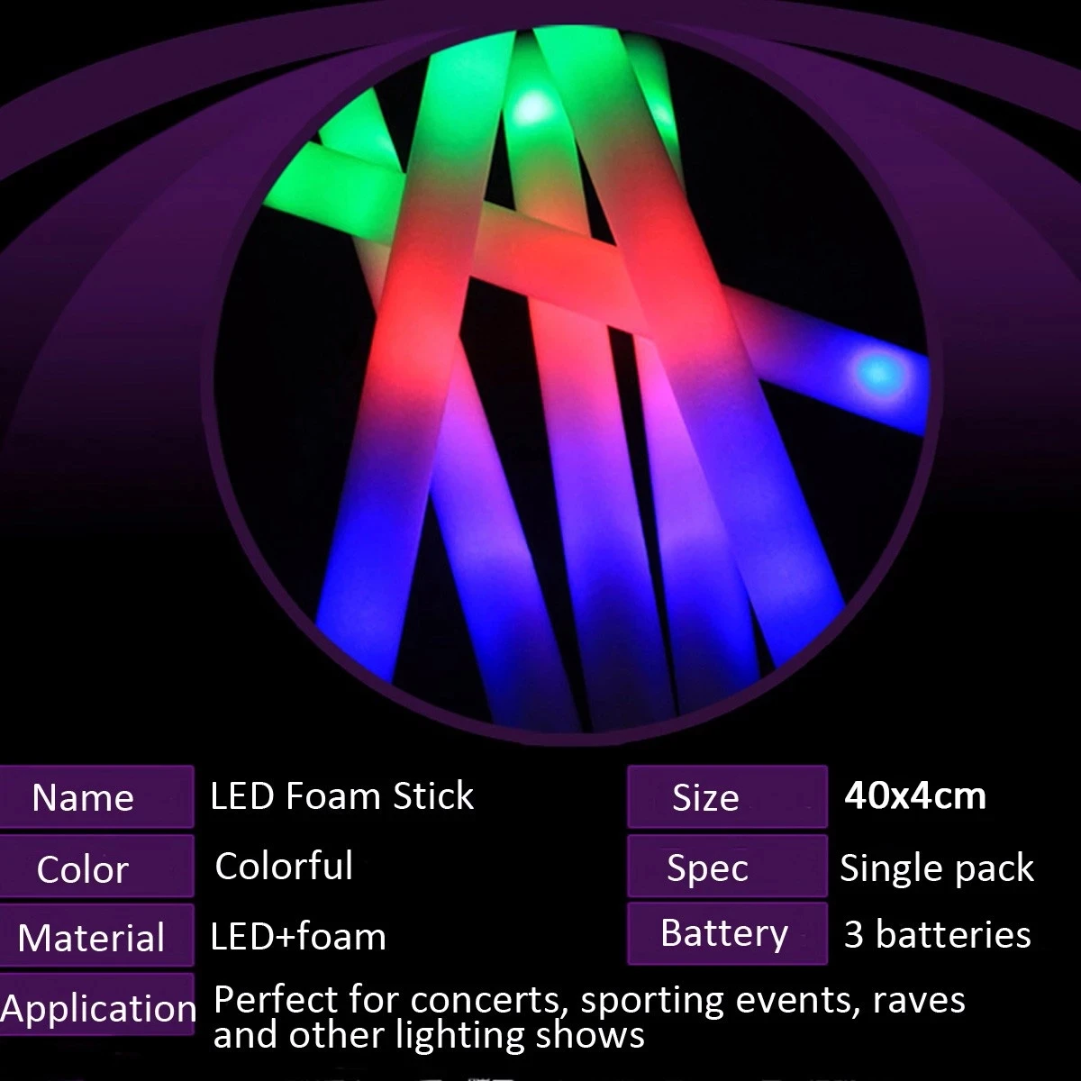 

Tube Concert Fluorescent Glow In The Dark Party Supplies 32/50 Pc Light-Up LED Foam Sticks Soft Batons Glow Wands Cheer Flashing