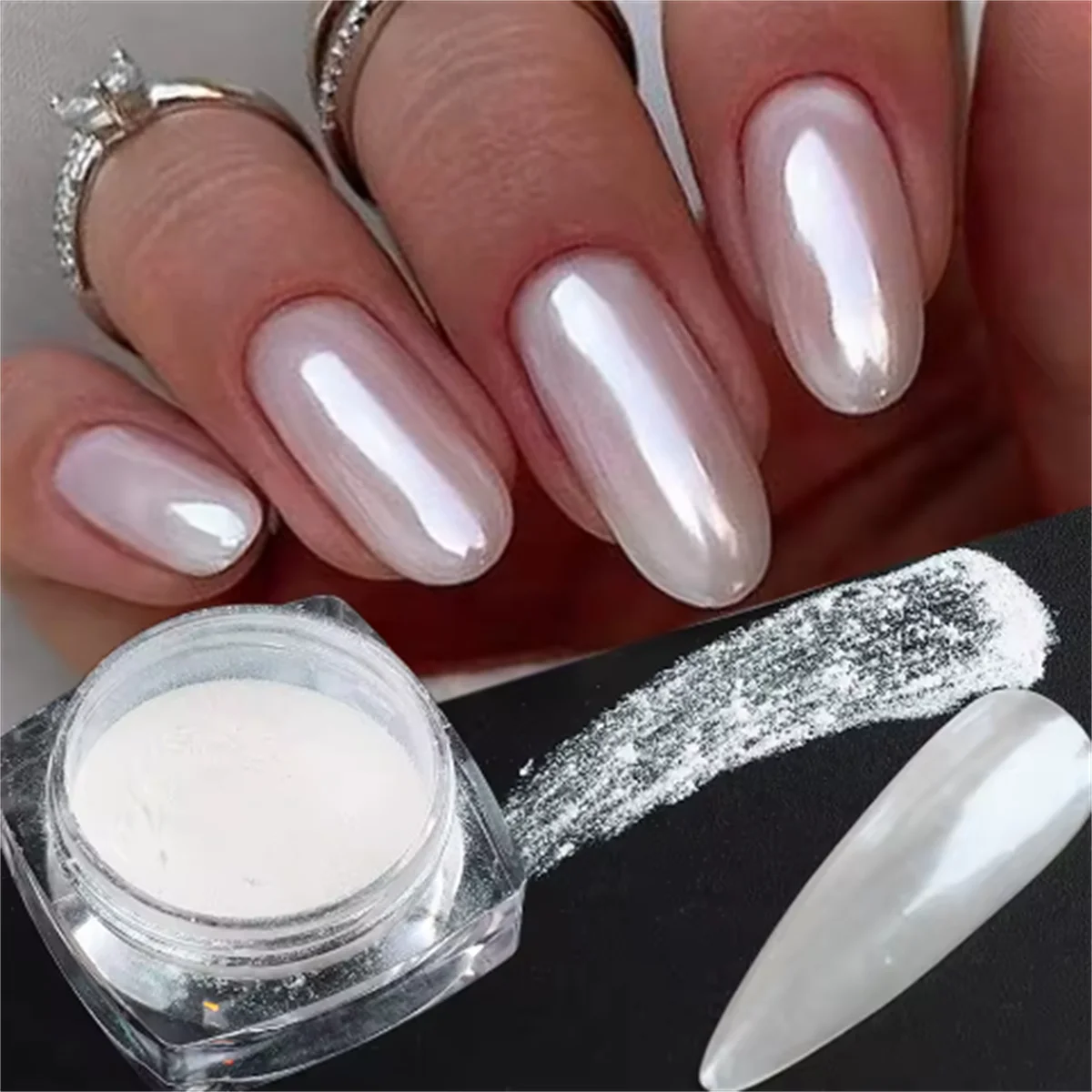 Moonlight Pearl Mirror Nails Powder 1Box Moonlight Pearl Mirror Nails Powder White Fine Glitters Metallic Effect Pigment Gel Polish Chrome Holographic Nail Powder&F