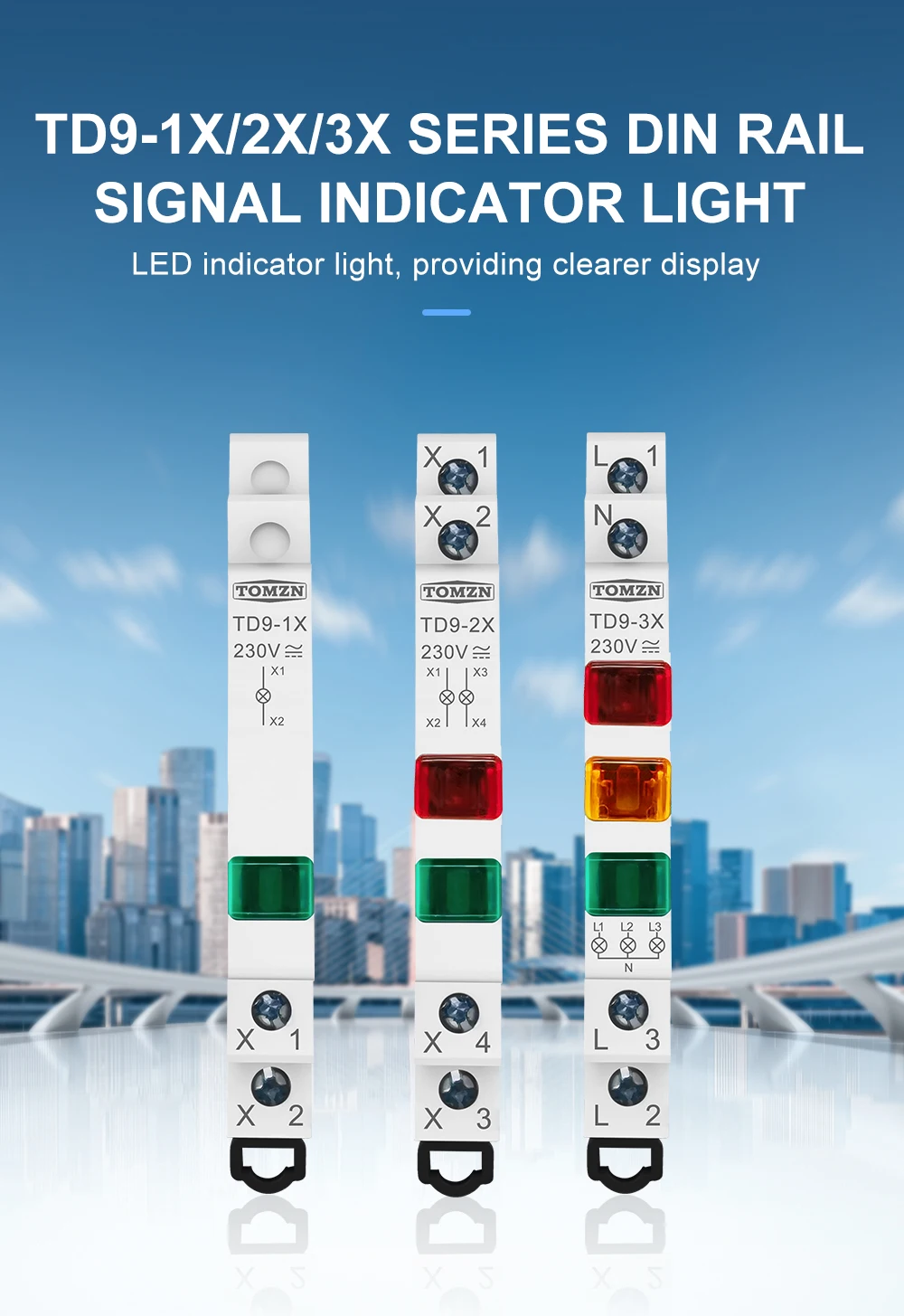 TD9 1/2/3 LED Signal Indicator Light 230V AC/DC 9mm Ultra-thin Type Red Yellow G