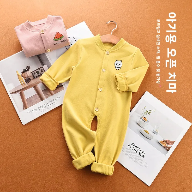 순면 봄 가을  롬퍼 긴팔 잠옷 3세 아동용 발차기 방지  속옷 사계절용