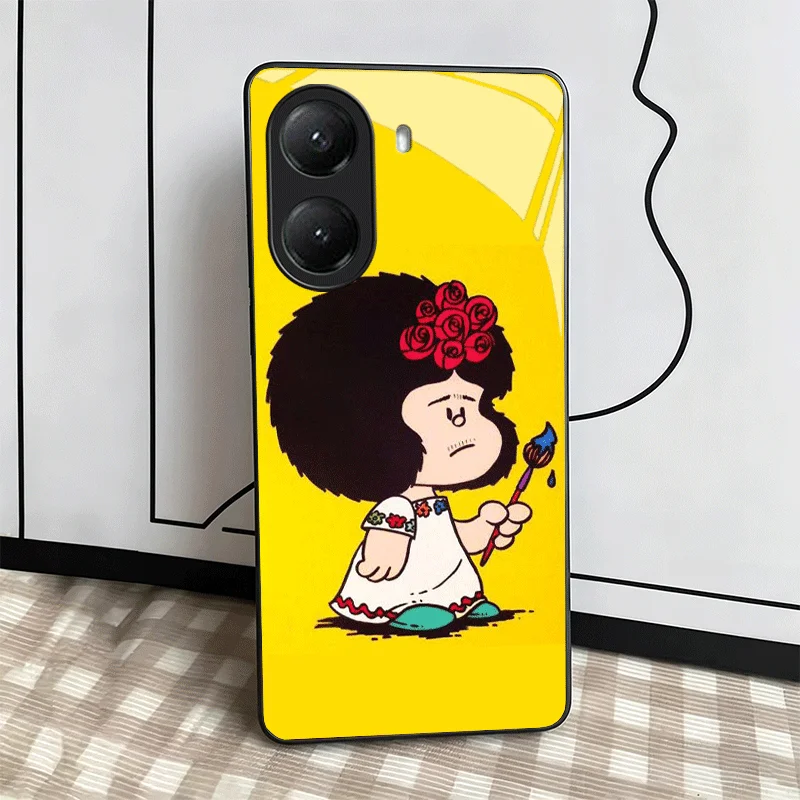 Cartoon Mafalda Design Tempered Glass Phone Case