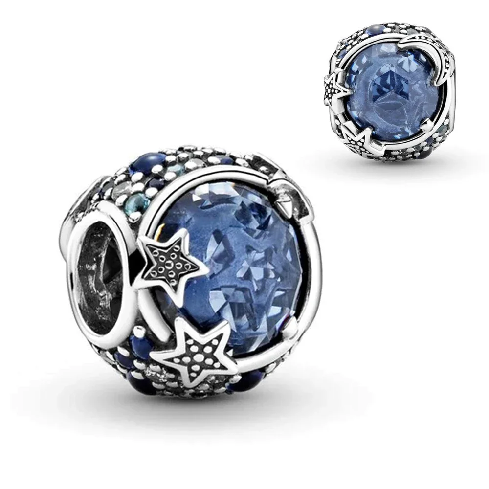 

Star & Moon Blue Galaxy Charm Bead Fit Original Pandora Bracelet DIY Women Shining Jewelry Gift