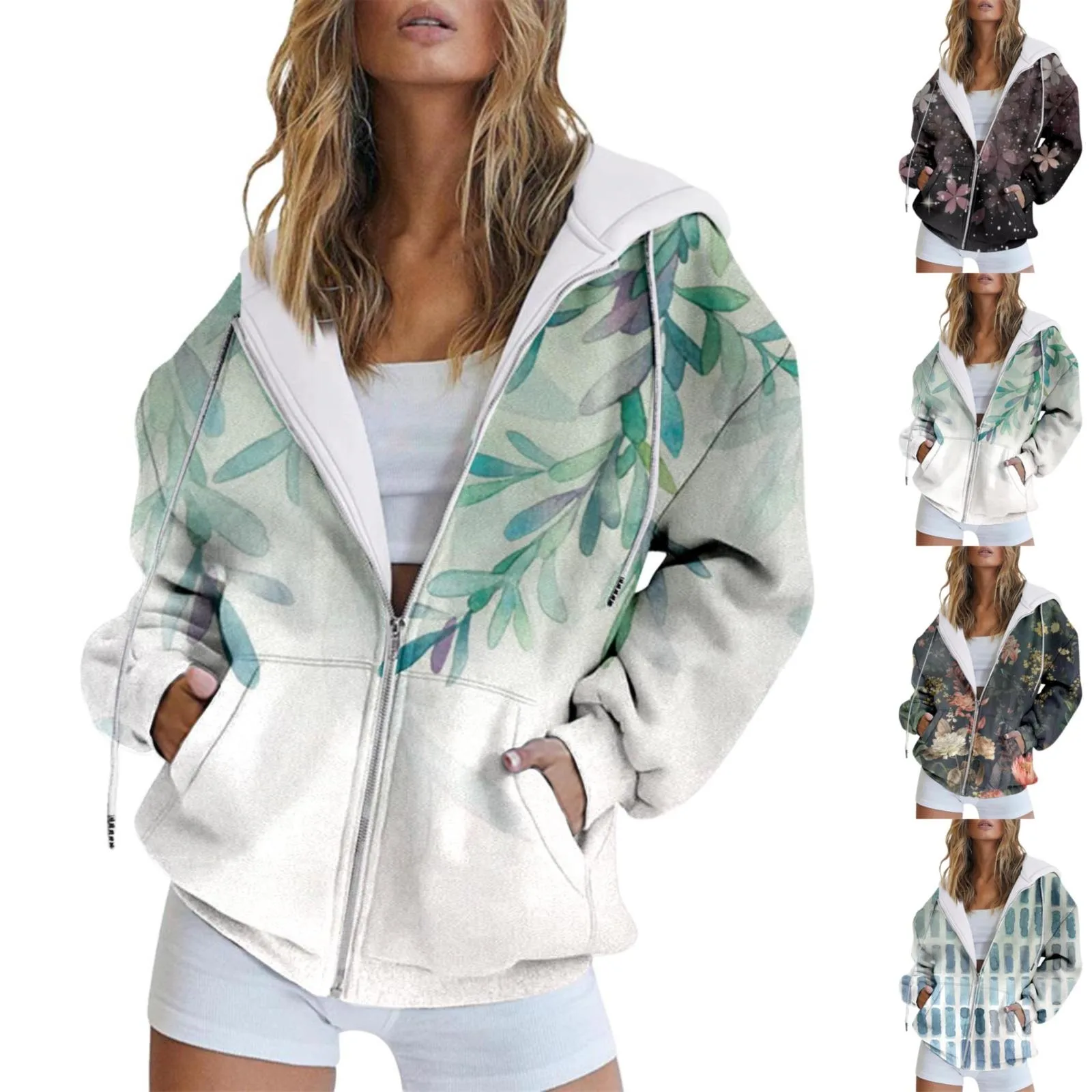 

Модные осенне-зимние туники с цветочным принтом, повседневные с карманами и длинным рукавом, туники с капюшоном, женские свитшоты, пуловеры