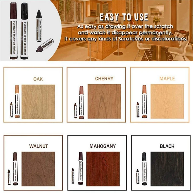 Furniture Repair Kit Wood Markers-Set of 13-Markers and Wax Sticks with Sharpener Kit for Scratches Wood Floors furniture repair markers