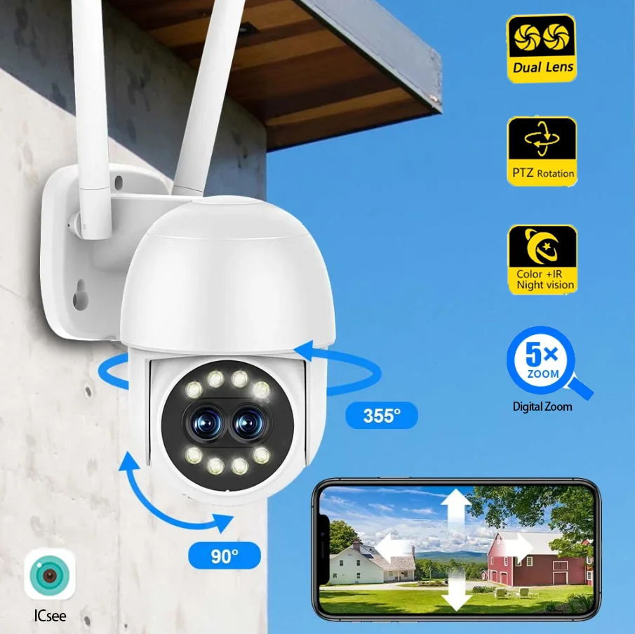 Cámara de seguridad sin cable 2K para exteriores, cámara IP wifi de 3 MP  con visión nocturna, detección de movimiento, impermeable IP66