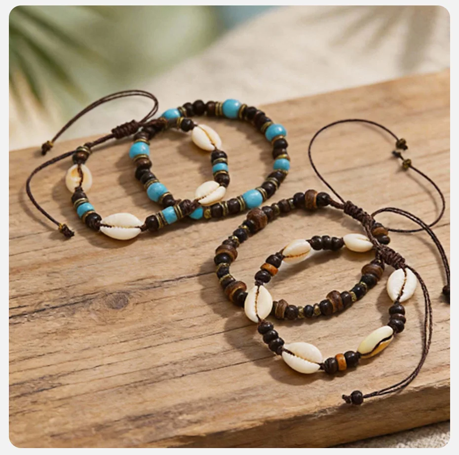 Kaurimuschel Surfer-Armband-Set für Männer, Muschel-Sommer-Boho-Stapelarmband, Verstellbares Armband, Strand-Sommer-Urlaubsschmuck-Geschenk – Detail 6