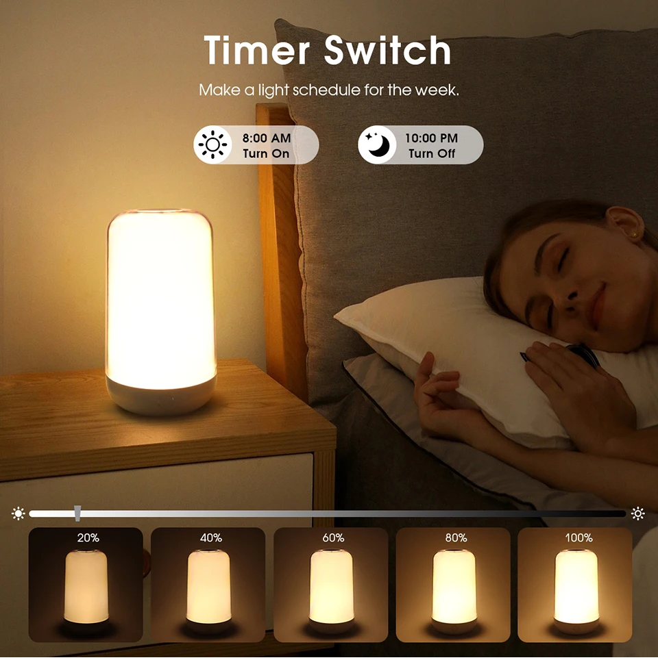 Bluetooth Smart Touch Bedside Table Lamp Dimmable RGB LED Night Light Rechargeable kids Desk Lamp Camping Room Atmosphere Decor